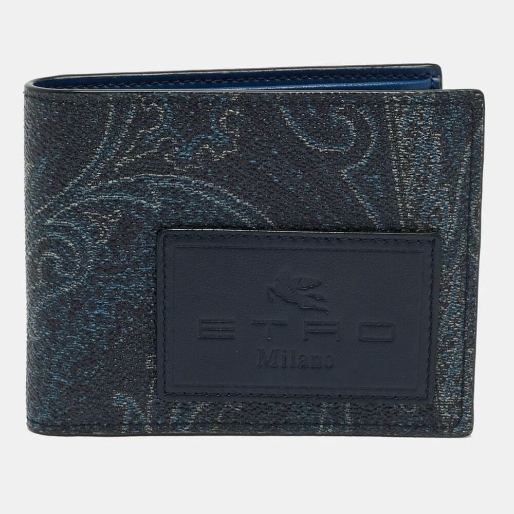 Etro Navy Blue Paisley Print Coated Canvas Bifold Wallet